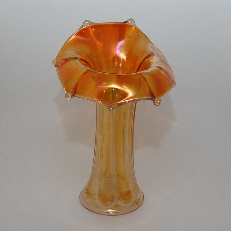 Antique Carnival Glass Vase Marigold Morning Glory Jack in the