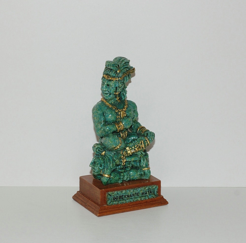 Mayan Governor from Palenque Faux Jade & Wood Statue