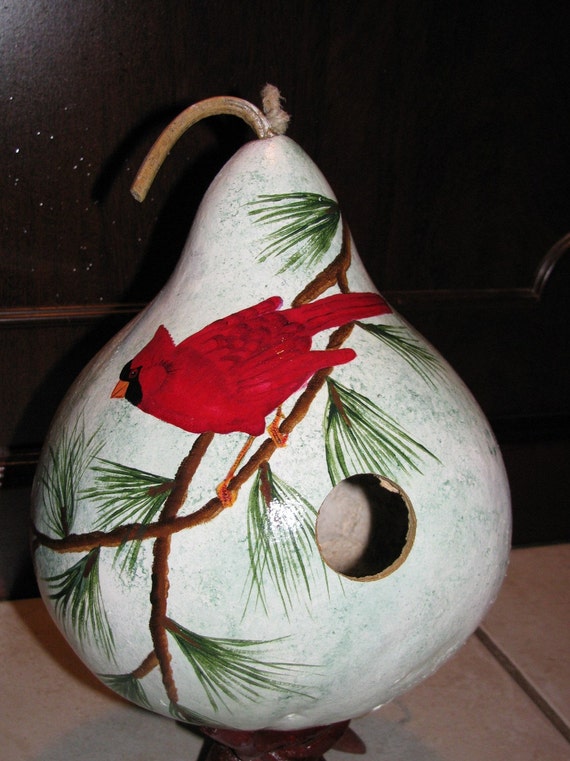 Items Similar To Painted Gourd Birdhouse Handpainted Cardinal Perched   Il 570xN.220652970 