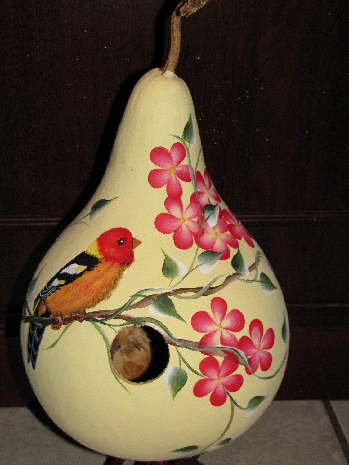 Painted Gourd Birdhouse Beautiful Tanager by gourdartistIam