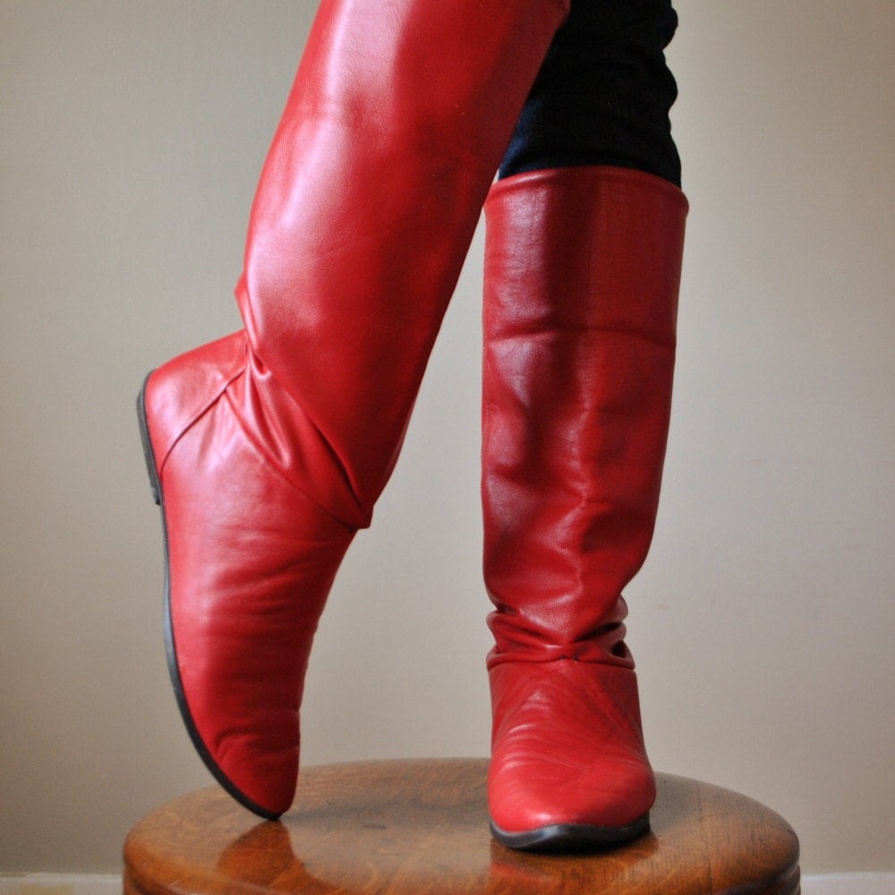 80s Red leather Pirate boots size 6-1/2 7 by salvagehouse on Etsy