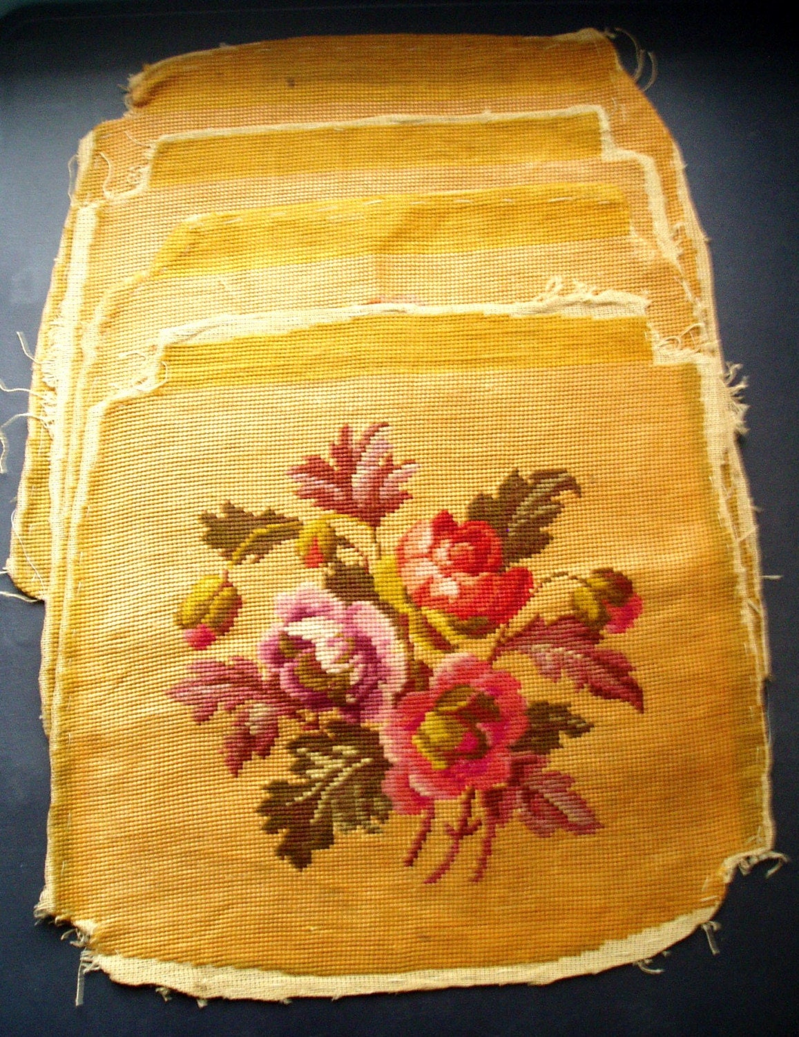 Vintage Needlepoint Embroidery Chair covers Set of 4