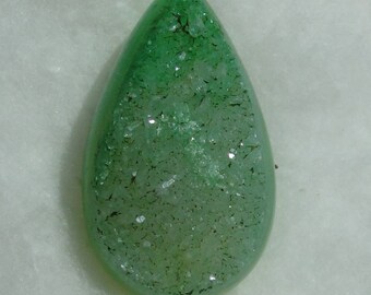 Green Agate Druzy pear gem. Drussy, Drusy cabochon. 41 carats. 096-13-052