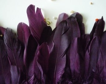 GOOSE FEATHER FRINGE , Dark Plum, Aubergine Purple / 449