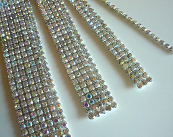 DIVA Rhinestone Banding, Trim / AB Iridescent Crystal w/ Flat Silver Back / 3 rows