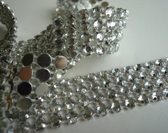 PRINCESS Rhinestone Banding / Clear w/ Flat Silver Back / 4 rows, 1 yard / APRIL