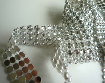 PRINCESS Rhinestone Banding / Clear w/ Flat Silver Back / 3 rows, 1 yard / ALICIA