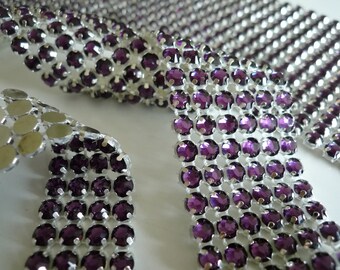 PRINCESS Rhinestone Banding, / Plum Purple w/ Flat Silver Back / 3 rows / 1 yard / PPP336