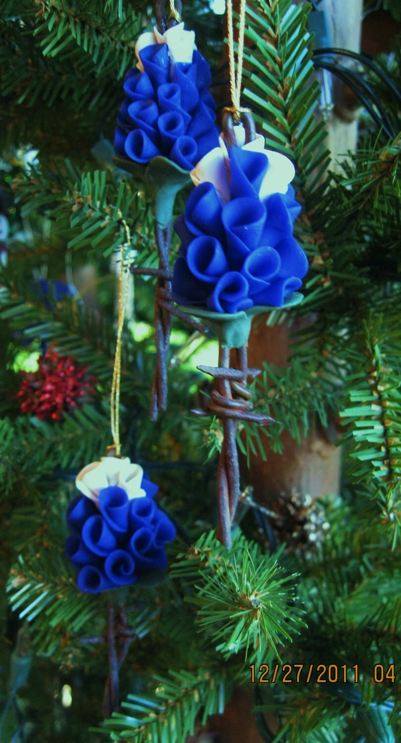 Bluebonnet Christmas Ornament on Barbed wire stem…..Texas