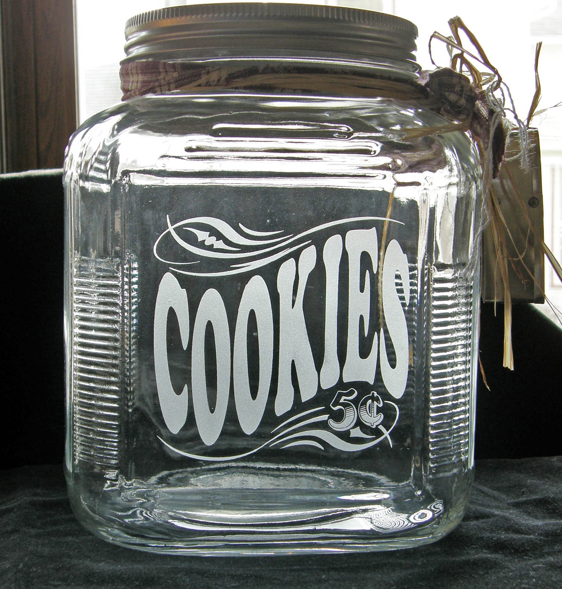 Glass Cookie Jar with etched lettering