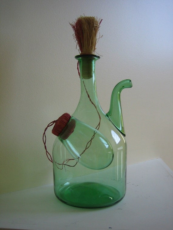 Download Items similar to Vintage Green Wine Bottle With Spout on Etsy