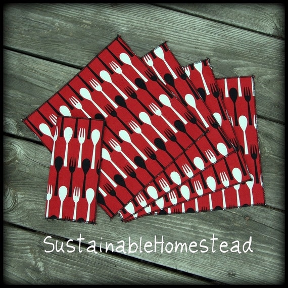 Spoon and Fork EcoFriendly Cloth Table Napkins set of 4