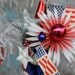 Patriotic Vintage Foil Candy Container Ornament - Blue with Bird Red Flower and Stars
