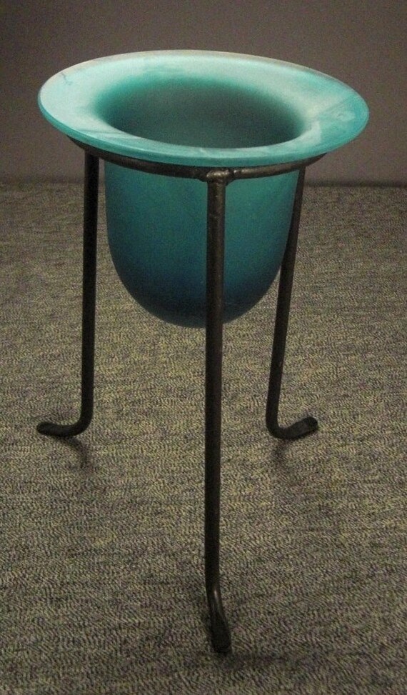 handcrafted Glass VASE on metal iron tripod pedestal stand 8