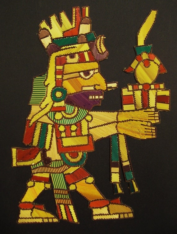 AZTEC WARRIOR Priest Straw assemblage Embroidery like on