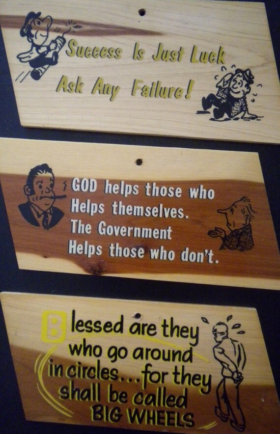 3 Vintage Kitschy Wood Signs by ThrillOfTheHunt on Etsy