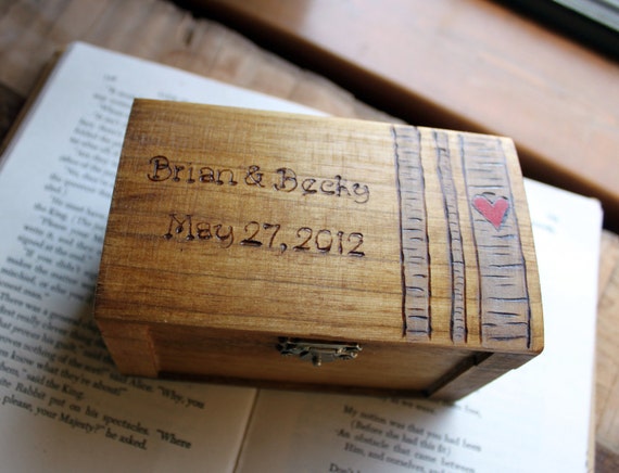 Rustic Woodburned Ring Bearer Box -Birch Forest by LazyLightningArt