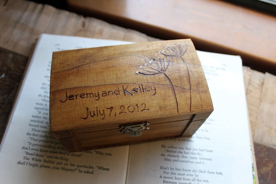 Rustic Woodburned Ring Bearer Box - Queen Annes Lace by LazyLightningArt