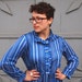 Pretty, preppy striped vintage dress. Poly-blend fabric. Size 12/14. Circa late 1960s.