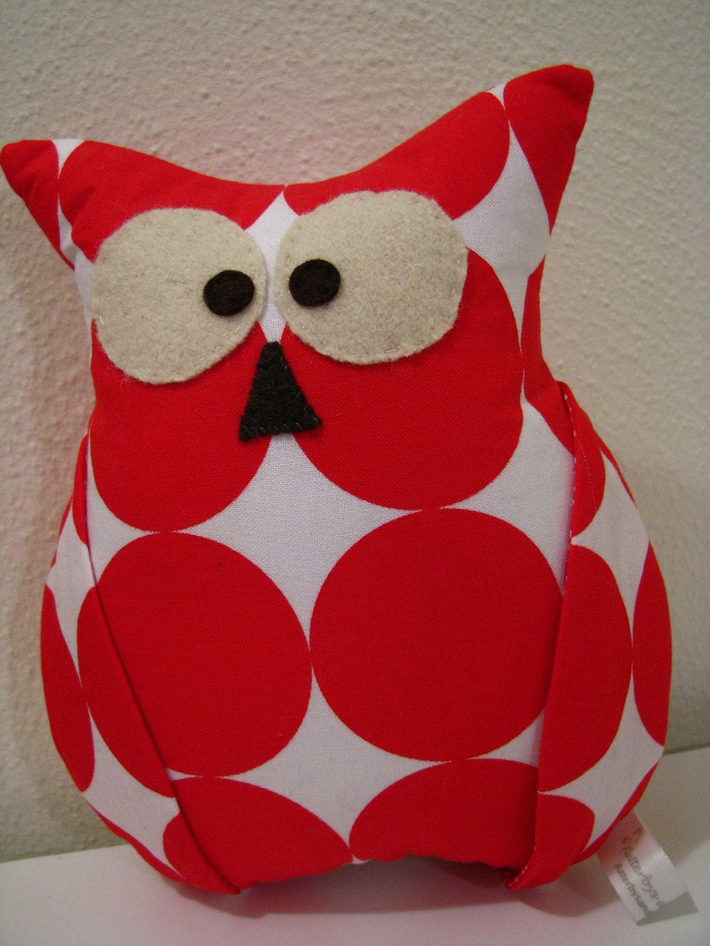 Cute Owl Pillow with Red Polka Dots
