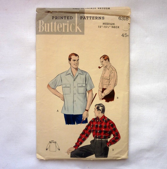 Vintage Mens Dress  Flannel  Shirt  Pattern  Butterick 6318