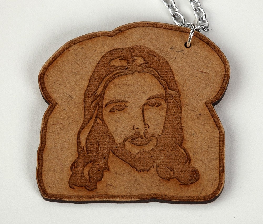 Jesus Toast Laser Cut Etched Wood Necklace by actionjackson