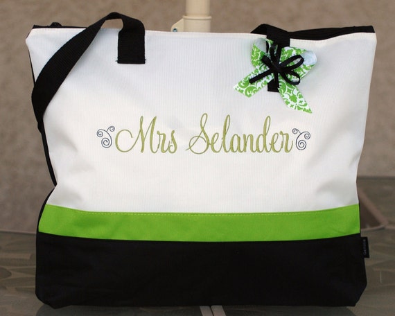 Items similar to Personalized tote bag monogram teacher tote wedding ...