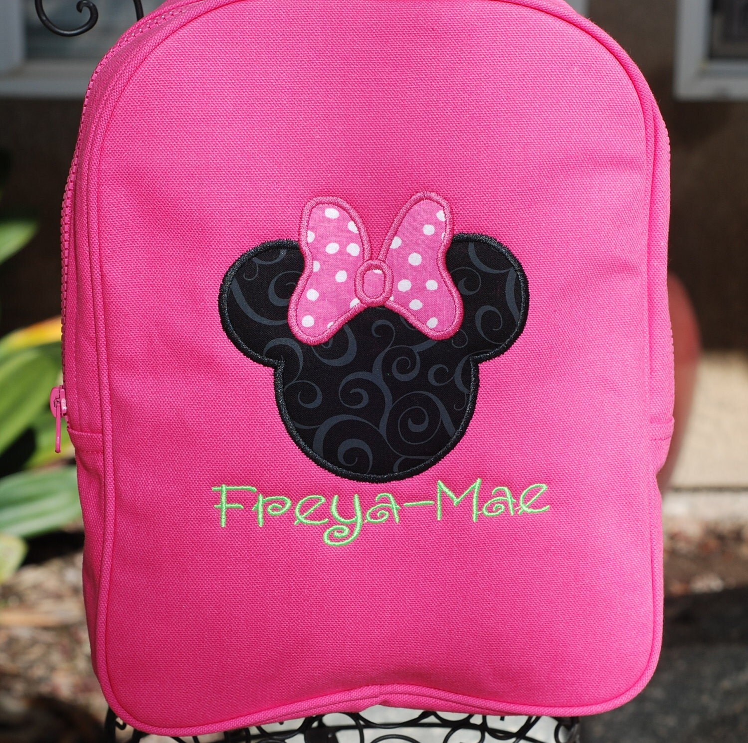 Girls personalized quilted backpack with name and Minnie Mouse