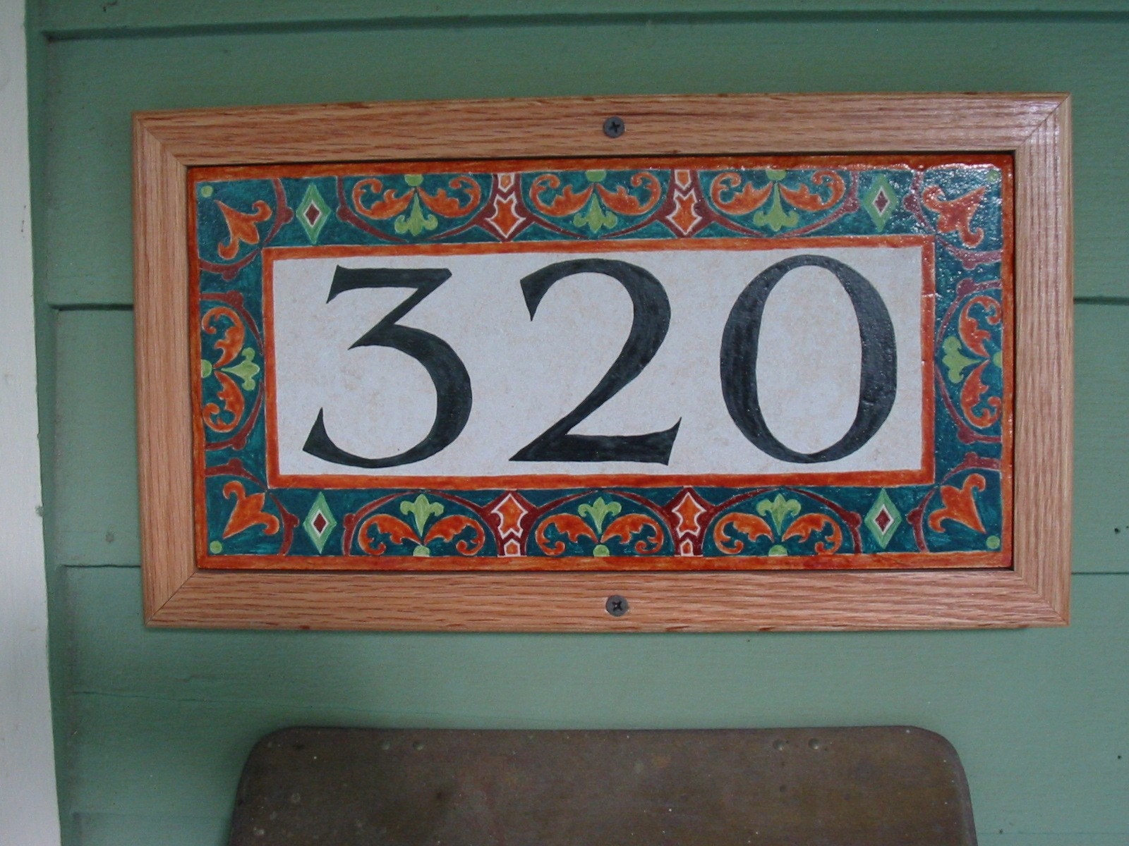 Custom Hand Painted Framed House Number Tile