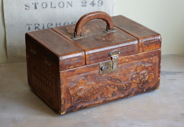 Tooled Leather Train Case