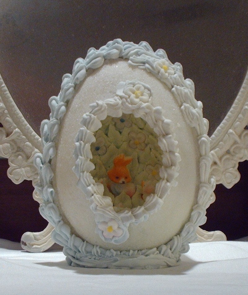 Large Vintage Panorama Sugar Easter Egg with Bunnies and