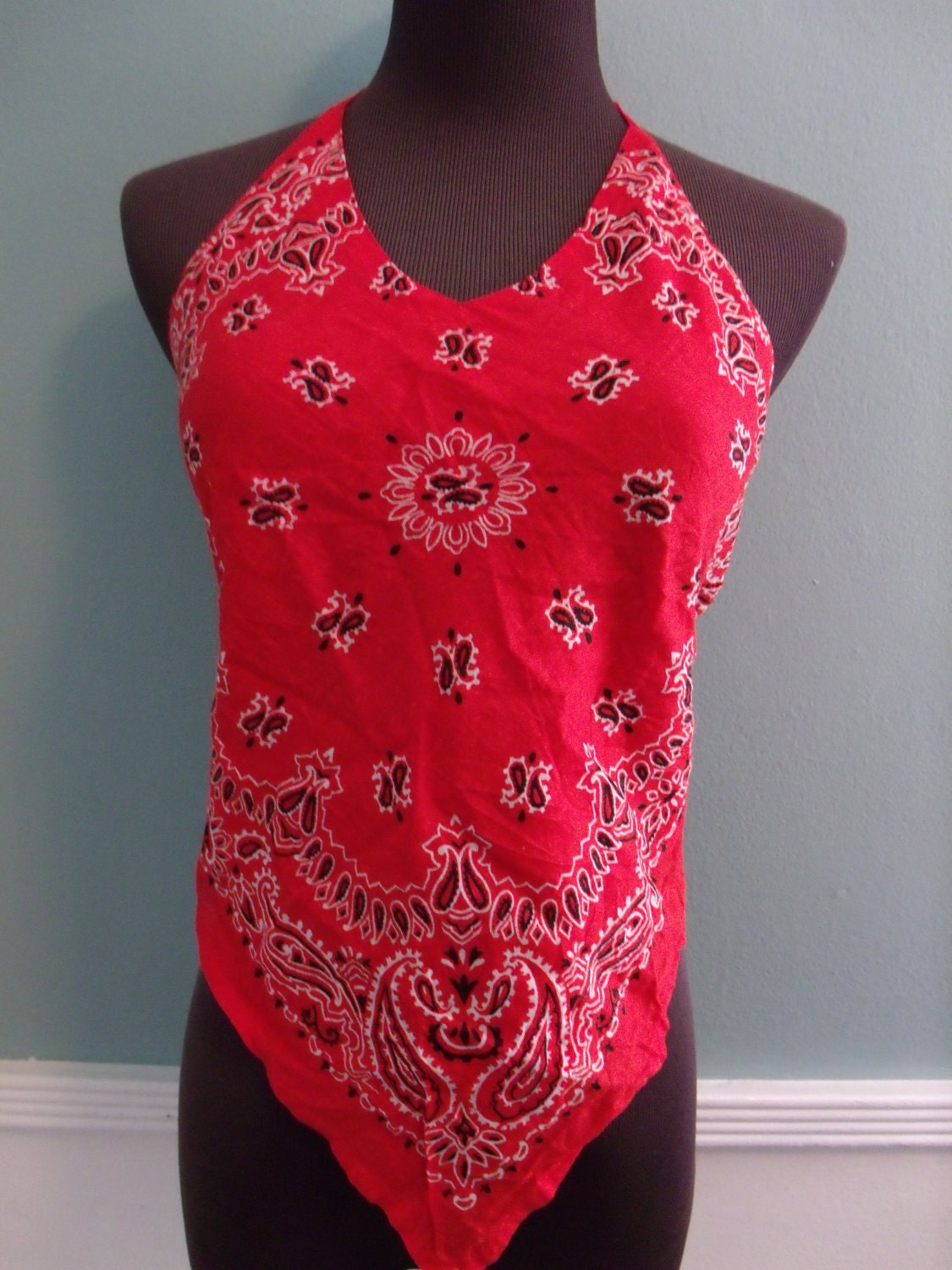 Vintage Red Bandana Tank Top. Biker Top. Rock N Roll.