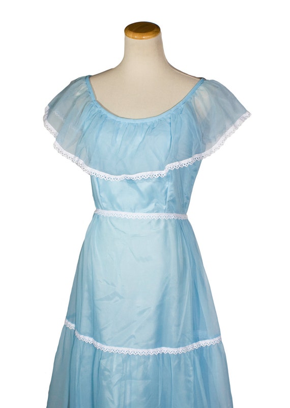 VTG 70's Powder Blue Princess Prom Dress Small / Medium