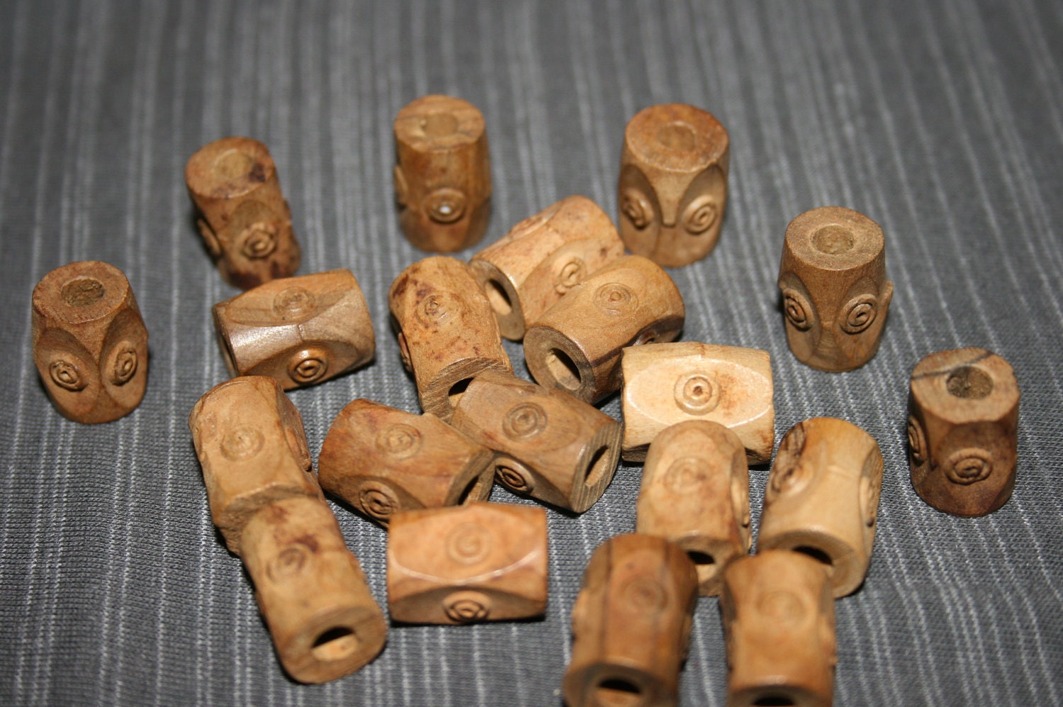 Odd carved handcarved wooden beads Retro Tribal Burning