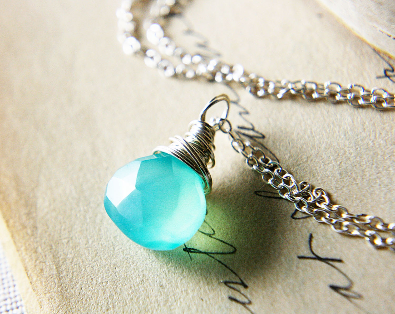 ON SALE Sky Blue Stone Necklace Sterling Silver