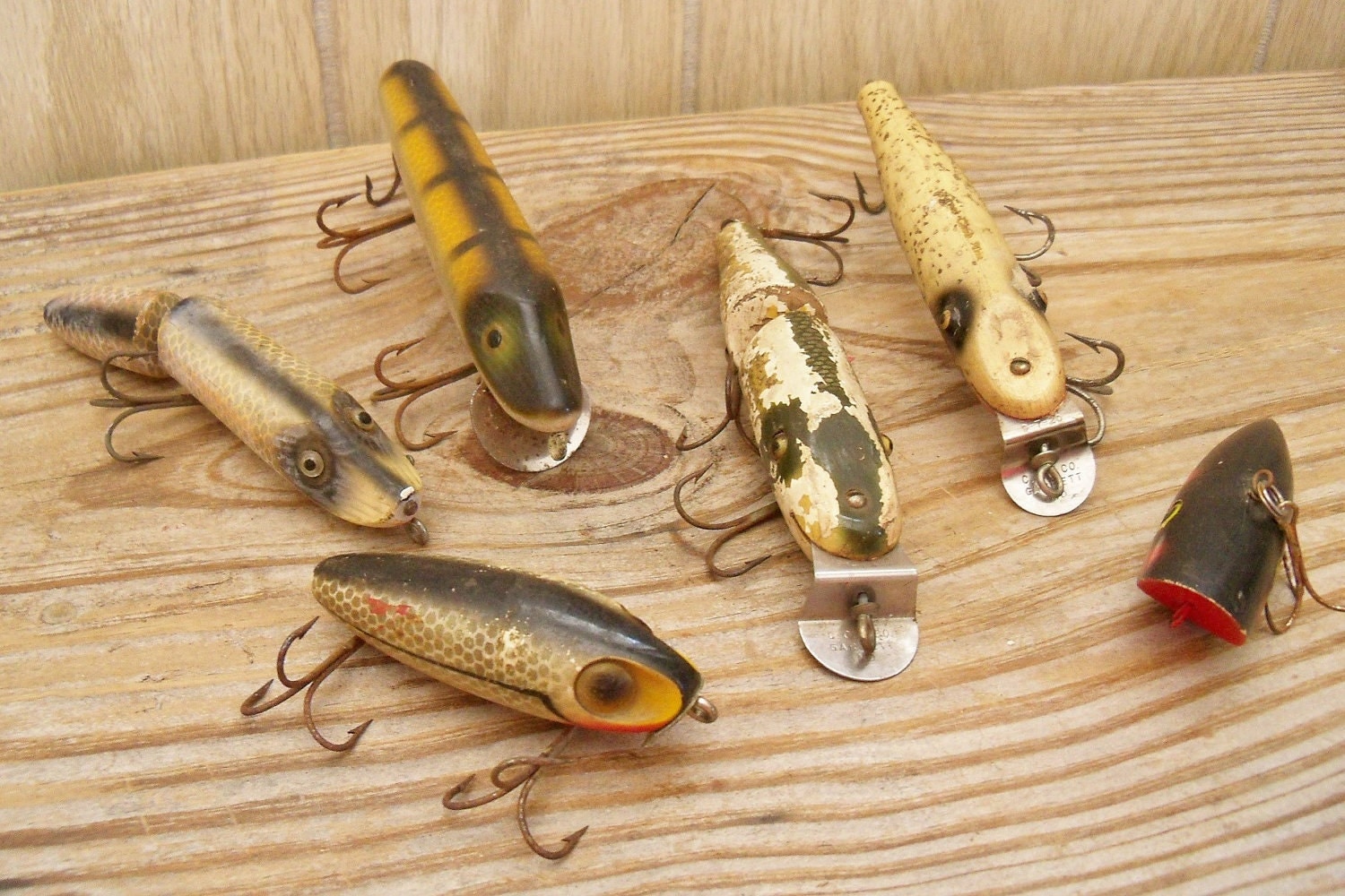 Antique Fishing Lures Wooden Pikie Heddon by VickiesBeachHouse