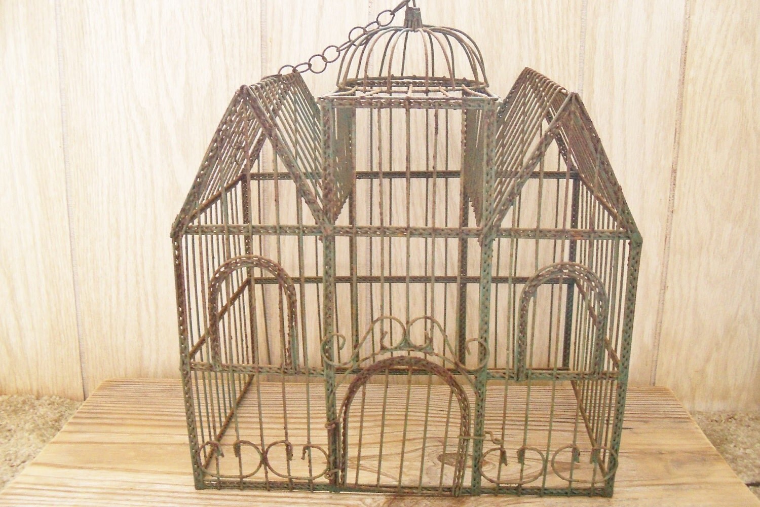 Bird Cage Wire Vintage Gothic Decor Rusty Green 1950