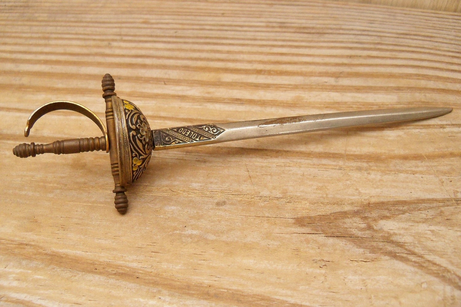 Letter Opener Miniature Sword Toledo Spain Enamel Brass