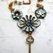 Antiqued Dream Enamel Flower Statement Necklace - Copper Blue Brown Neo Victorian Vintage