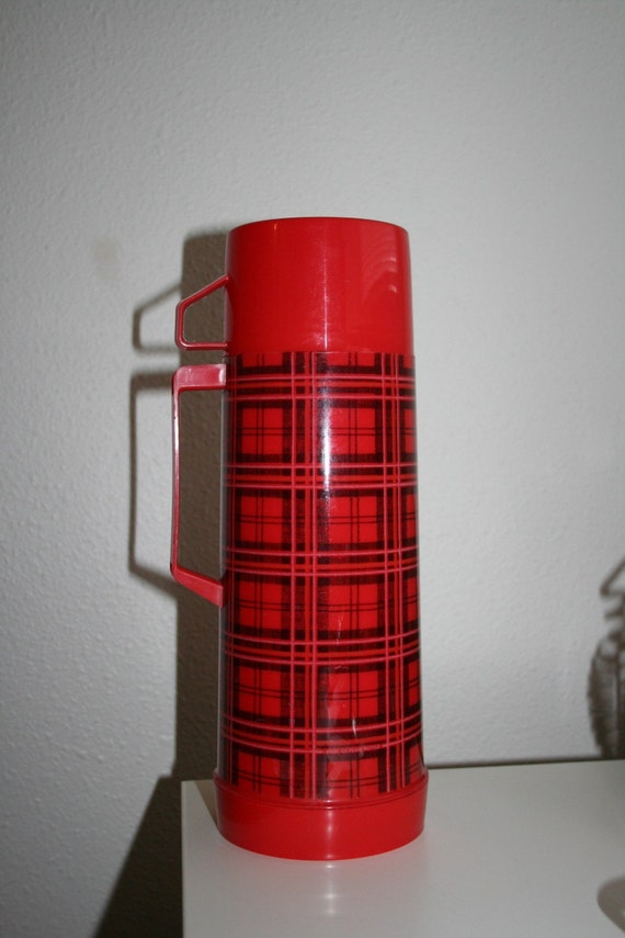 Aladdin Red Plaid Vintage Thermos 1 Qt No 31