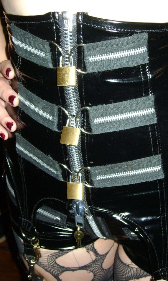 DIY punk WAIST CINCHER GARTER BELT 4way stretch vinyl FETISH
