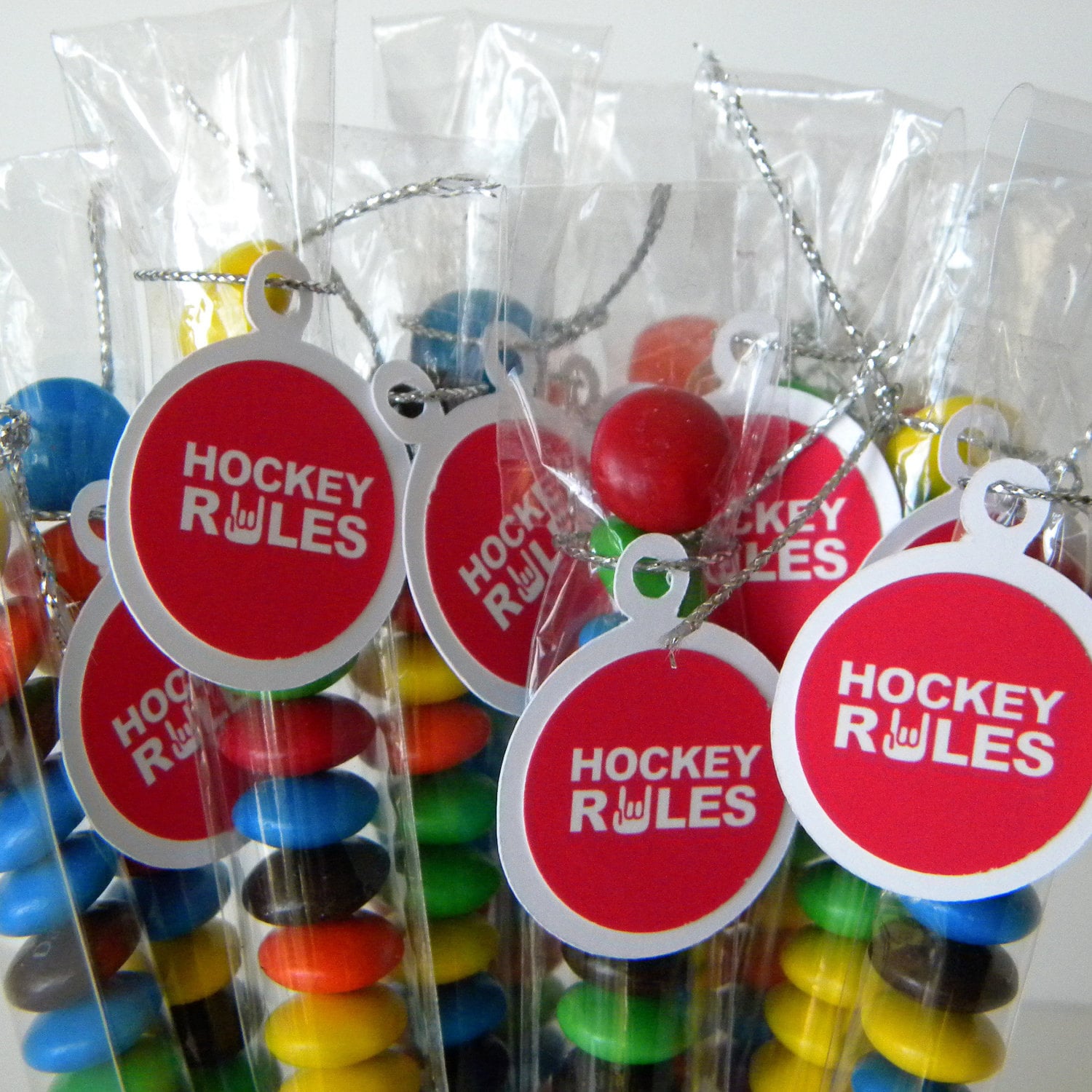 Hockey Candy Favor Treat Bags Set of 12 Red White