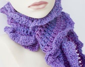 Purple Scarf, Wool Ruffled Scarf, Crocheted Women's Ruffle Scarf, Shades of Purple Purple Scarf, Wool Ruffled Scarf, Crocheted Women's Ruffle Scarf, Shades of Purple