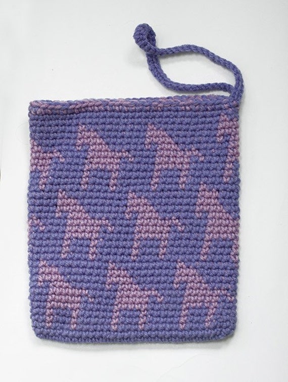 Purple Pink Horse Purse Crocheted Tote Bag Childs Purse