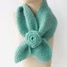 Knit Keyhole Scarf Mint , Bamboo Self Tying, Stay in Place Scarf, Women's Neck Warmer with Flower
