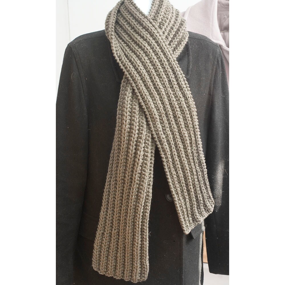 Mens Scarf Hand Knit in Medium Gray Grey Ribbed Warm Winter