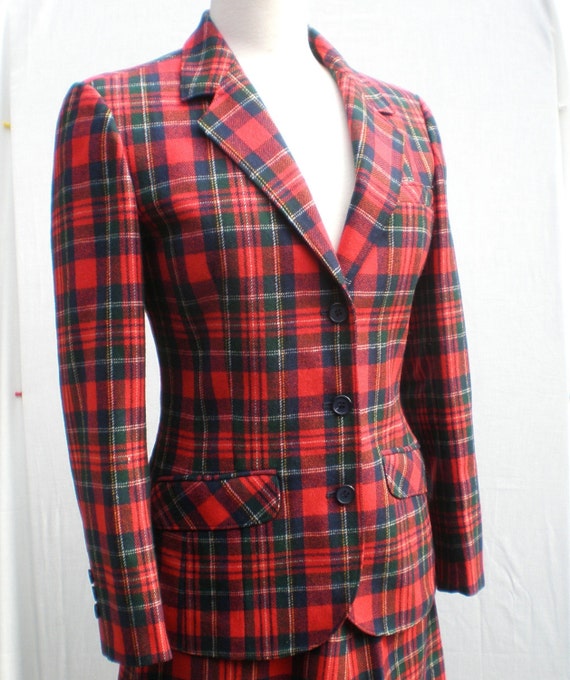 70s Red Tartan Suit Vintage Plaid Pendleton Royal by pintuckstyle