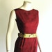 1960s Sheath, Red Dress Mad Men Style, Satiny Obi belt, medium size, 29 waist