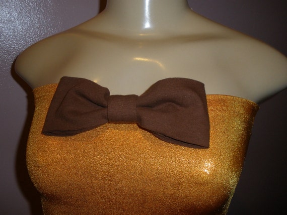 Adorable Golden Orange Handcrafted Halter Top with Cute Brown Bow on Front Fits Size: Small/Mediun/Large