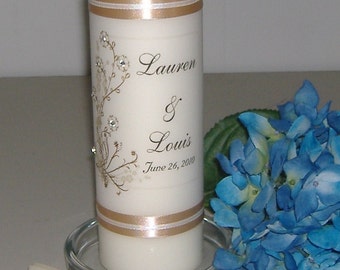 Monogram Unity Candle Set - Cherry Blossoms -Pearl or Crystal accented cherry blossoms - choose your flower colors